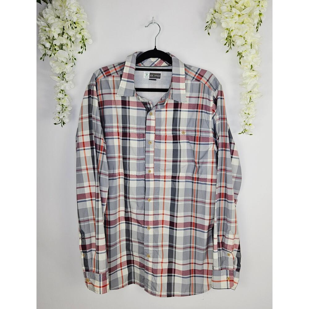 ExOfficio Insect Shield Plaid Button Up Shirt XL Long Sleeve Outdoor Hiking Fish